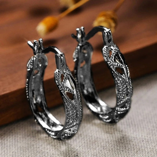 Vintage Black Hollow Leaf Earrings