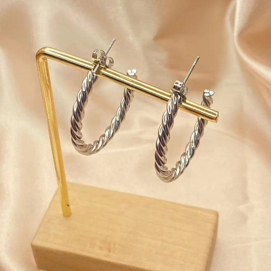 Vintage Twisted Silver Hoop Earrings