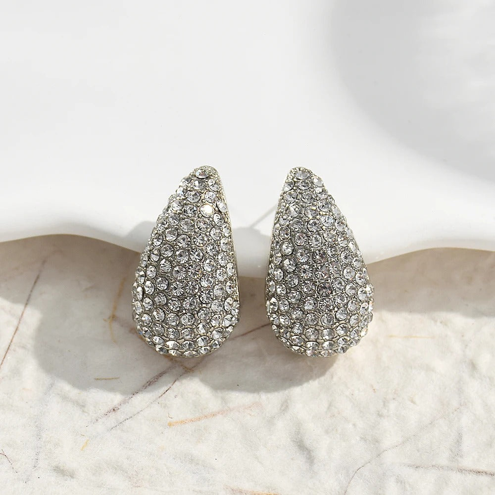 Silver Vintage Sparkling Teardrop Earrings