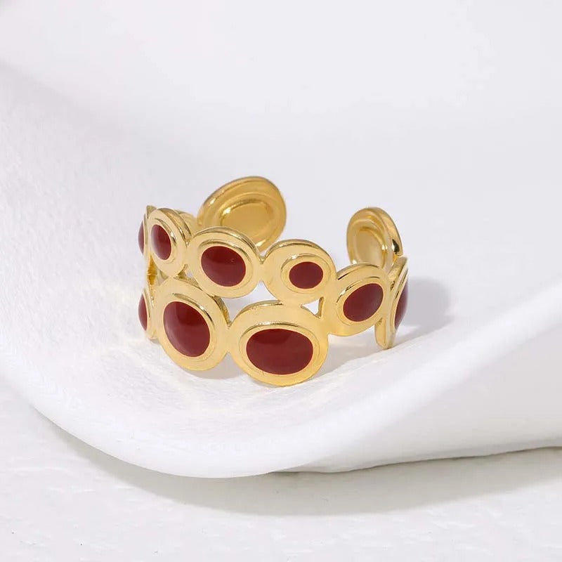 Vintage Crafted Gold Red Stone Adjustable Ring