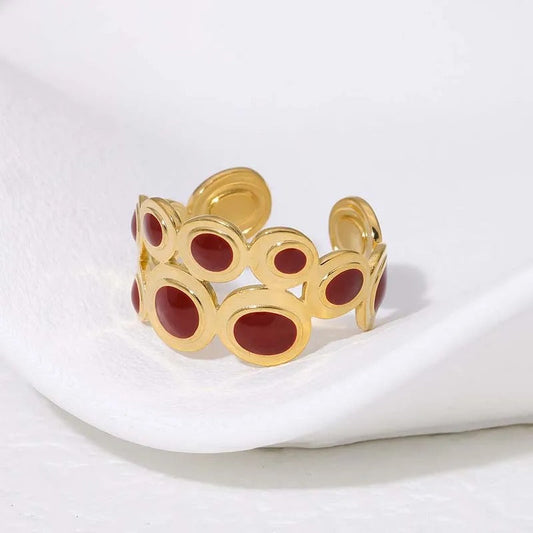 Vintage Crafted Gold Red Stone Adjustable Ring