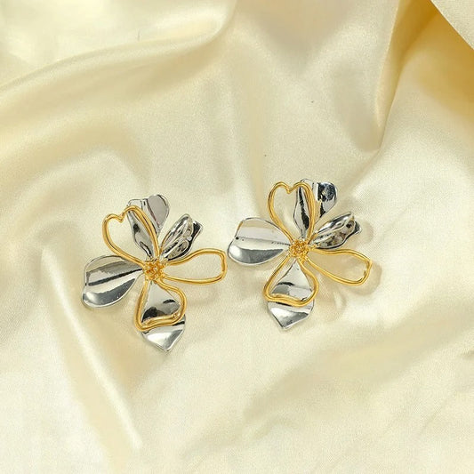 Gold & Silver Flower Petals Earrings