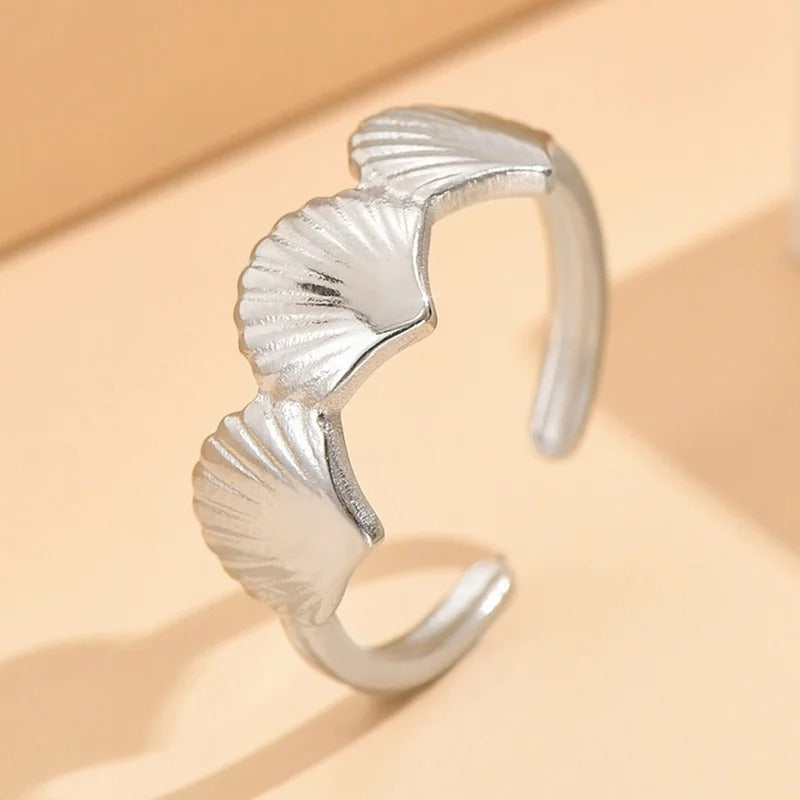 Silver Textured Leaf Pattern Adjustable Ring