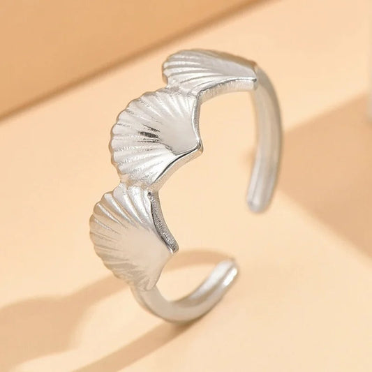 Silver Textured Leaf Pattern Adjustable Ring