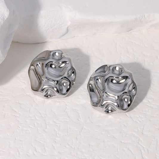 Abstract Wavy Texture Silver Earrings