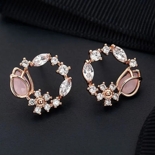 Rose Gold Crystal Flower Earrings