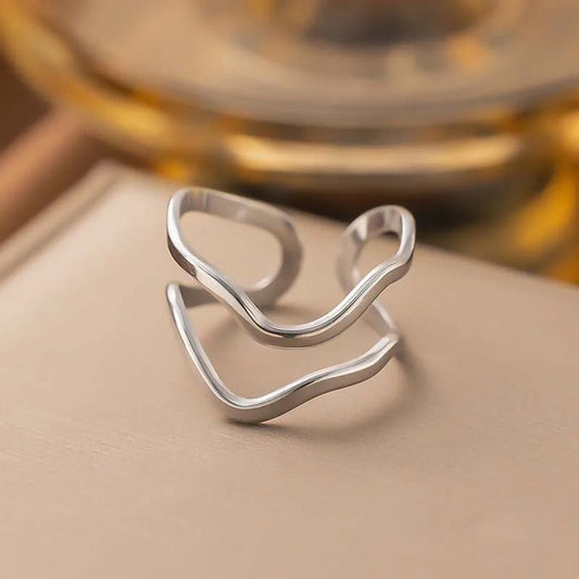 Sculptural Wavy Silver Design Open Ring