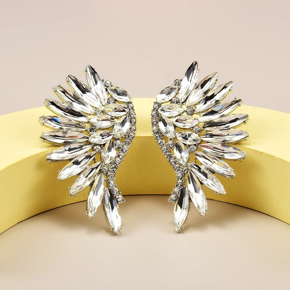 Vintage Silver Wing Crystal Earrings