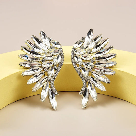 Vintage Silver Wing Crystal Earrings