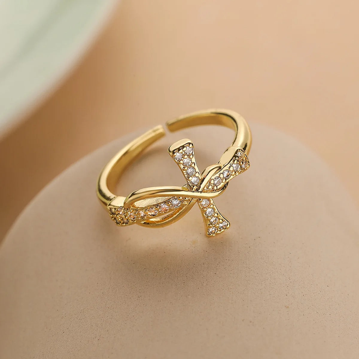 Gold Twisted Cross Resizable Ring