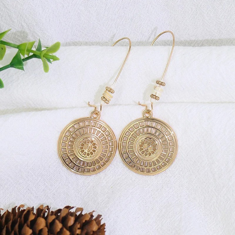 Vintage Gold Mandala Disc Earrings