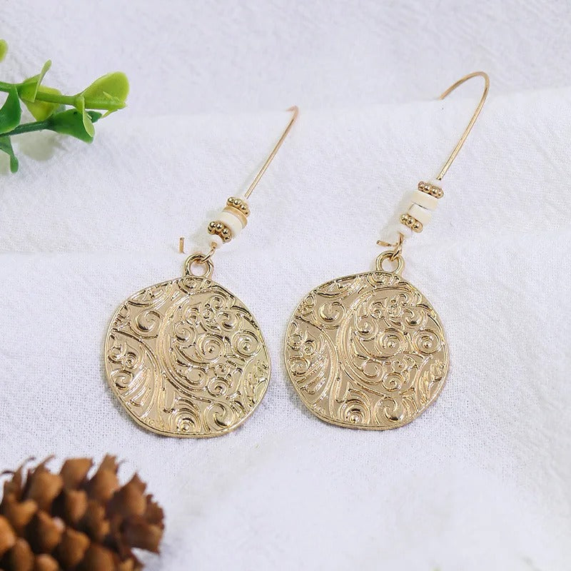 Vintage Gold Engraved Circle Earrings