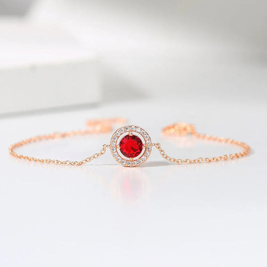 Classic Rose Gold Round Red Gem & Crystal Bracelet