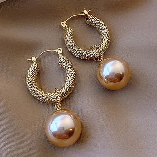 Vintage Gold Pearl Hoop Earrings