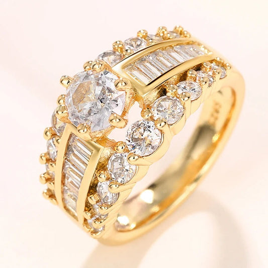 Vintage Gold Double Row Crystal Ring