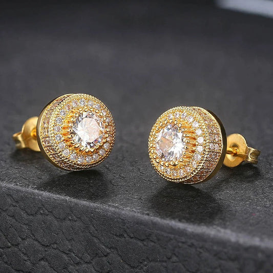 Classic Gold  Crystal Halo Design Stud Earrings