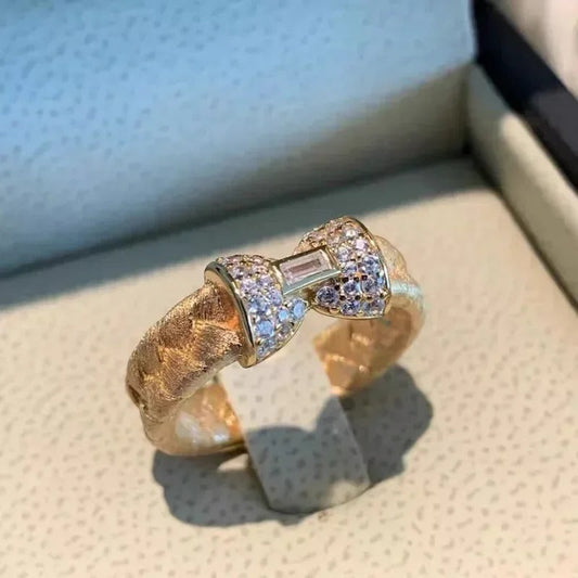 Retro Gold & Crystal Baguette Bow Adjustable Ring