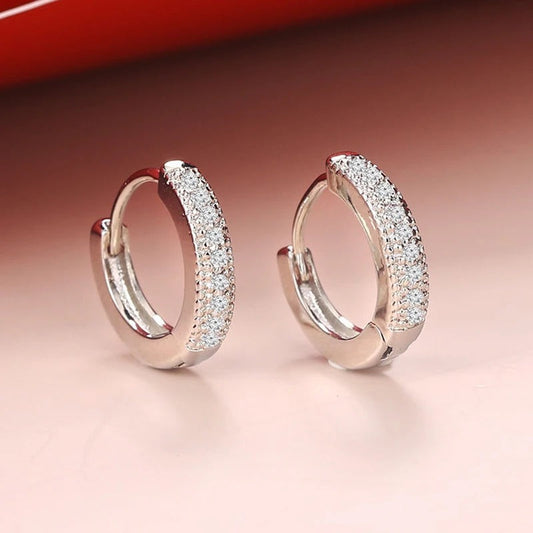 Silver Pav�� Antique Charm Hoop Earrings
