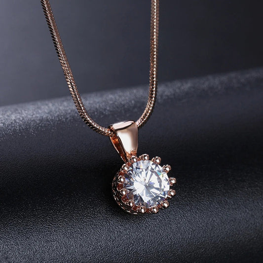 Rose Gold Classic Round Cut Pendant Necklace