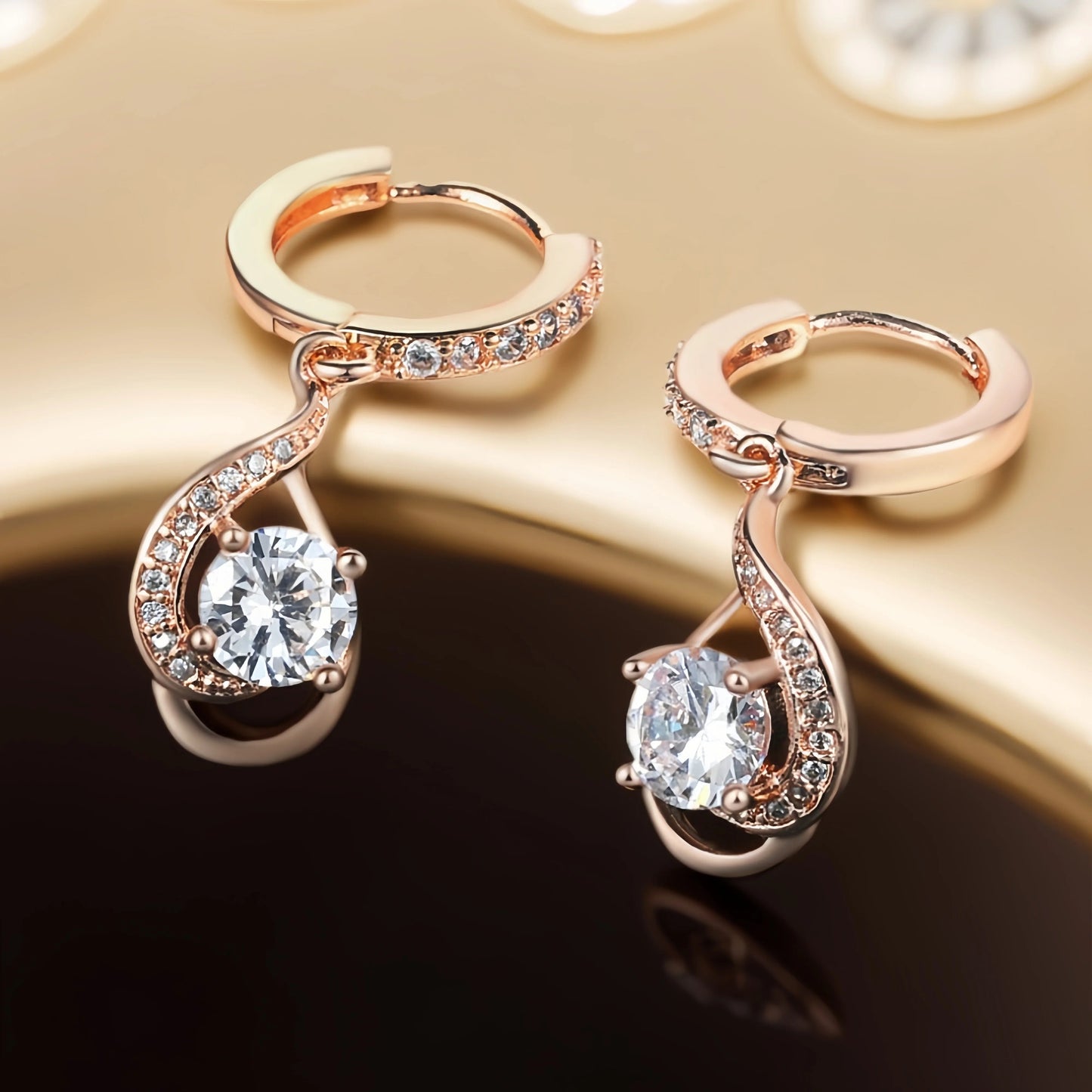 Rose Gold Crystal & Swirl Drop Earrings