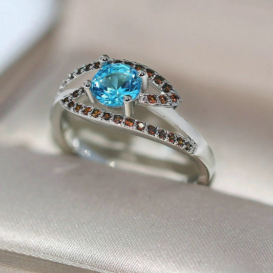 Vintage Silver Blue Gem & Brown Crystal Ring