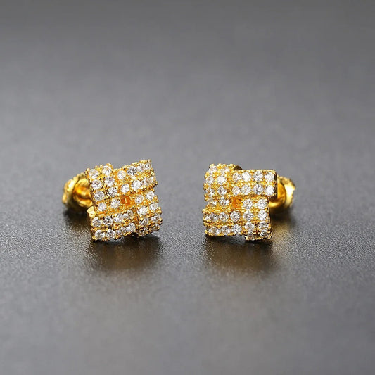 Vintage Gold Square Zircon Crystal Earrings