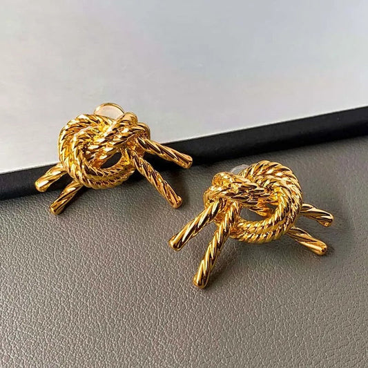 Vintage Gold Knotted Rope Design Earrings