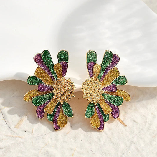 Gold Vintage Colorful Flower Crystal Earrings