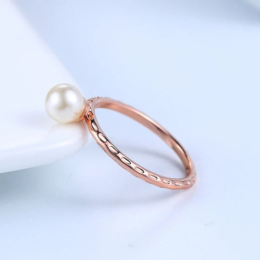 Classic Rose Gold Pearl Accent Ring