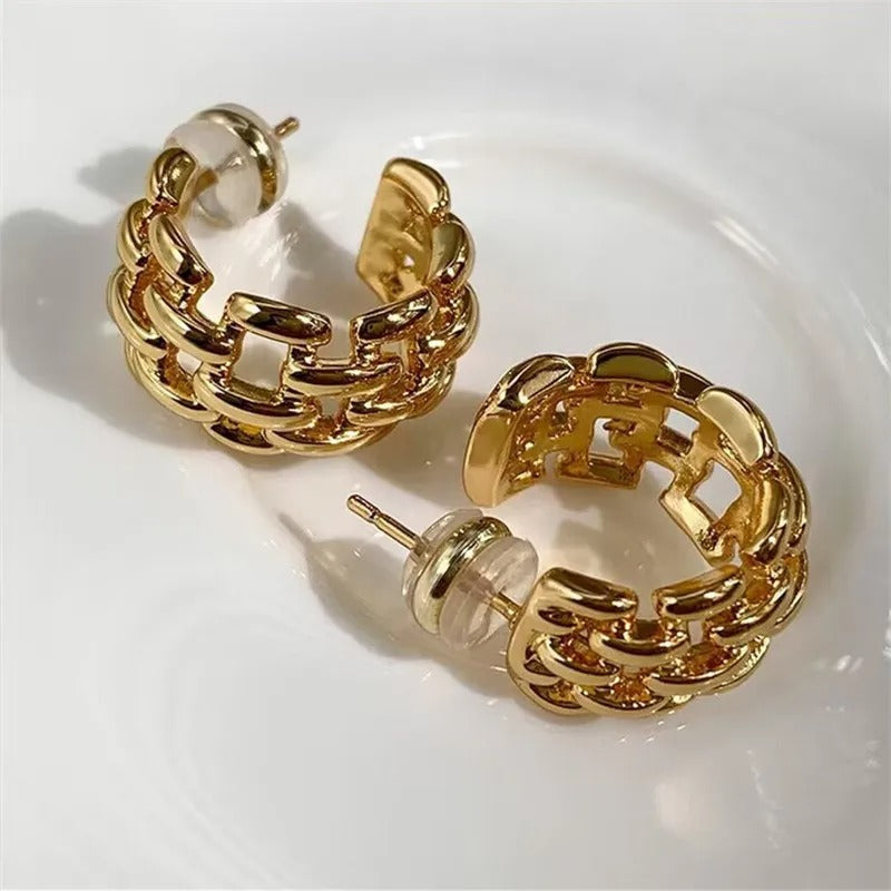 Retro Gold Chunky Hoop Design Earrings