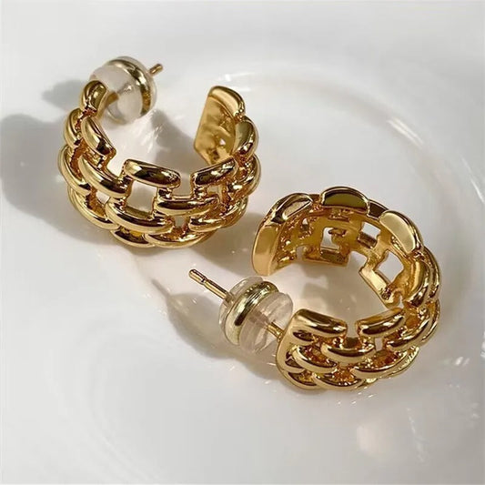 Retro Gold Chunky Hoop Design Earrings