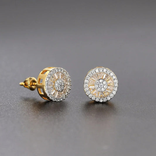Classic Gold Round Crystal Halo Stud Earrings