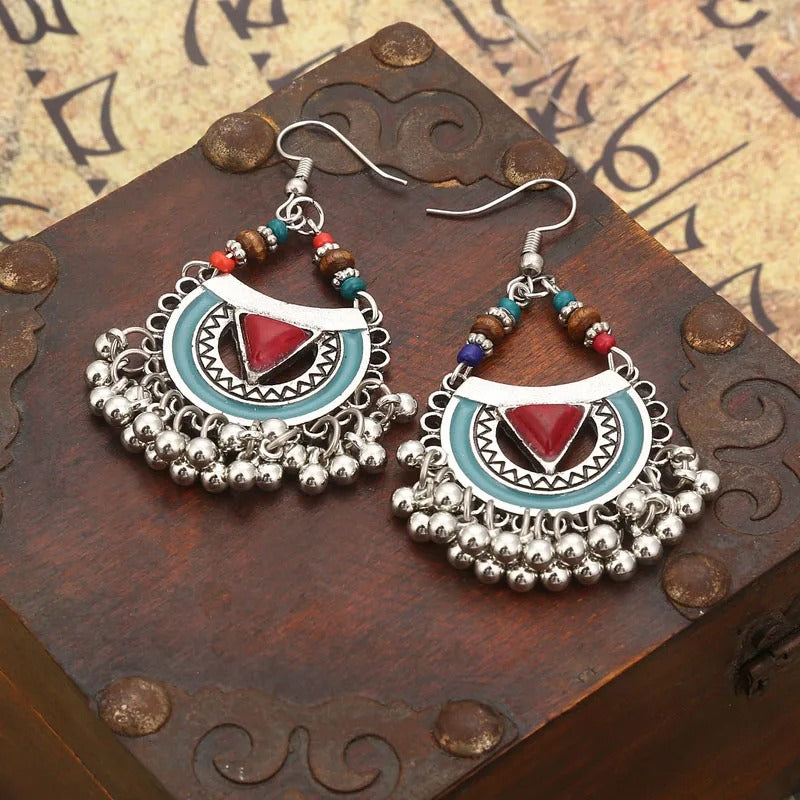 Handmade Red & Blue Geometric Bohemian Earrings