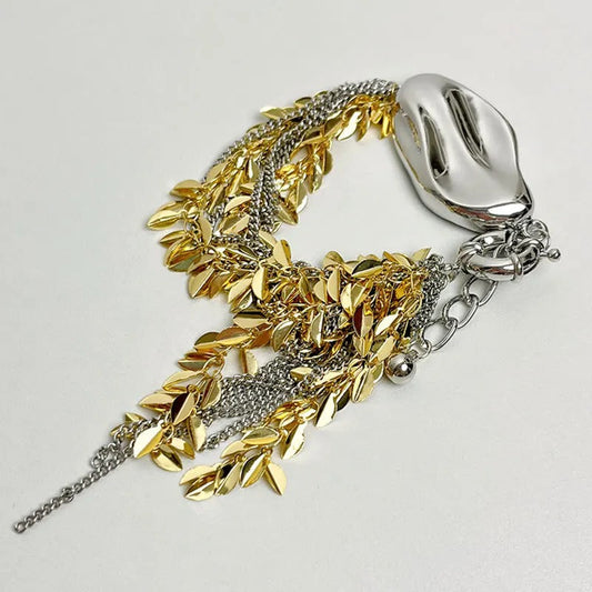 Vintage Gold & Silver Adjustable Leaf Charm Bracelet