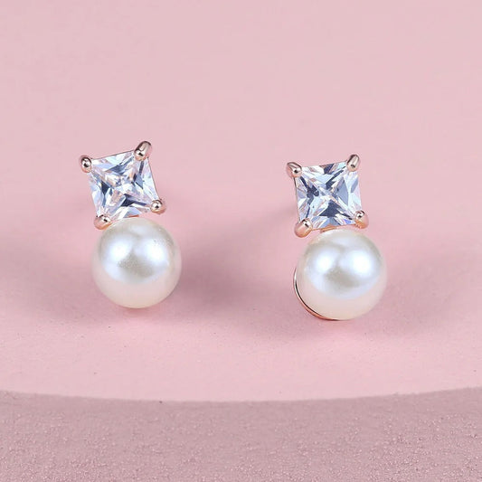 Vintage Rose Gold Square Cut & Pearl Earrings