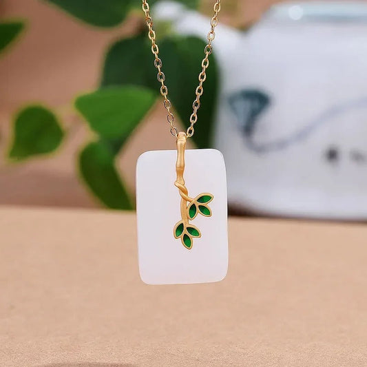 Classic White Stone Gold Leafy Branch Pendant Necklace