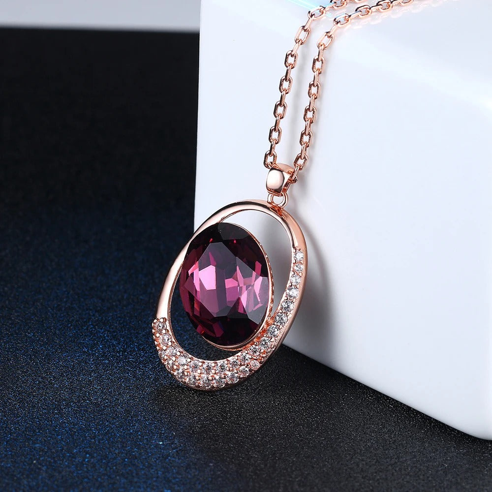 Classic Rose Gold Purple Oval Gemstone Necklace