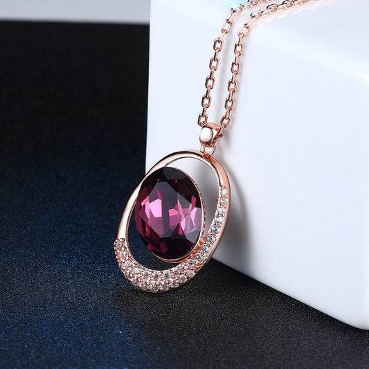 Classic Rose Gold Purple Oval Gemstone Necklace