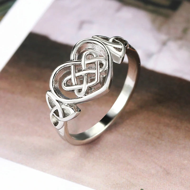 Classic Silver Heart-Shaped Celtic Knot Ring