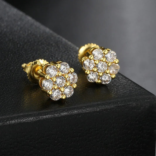 Classic Gold Cluster Floral Sparkling Crystal Stud Earrings