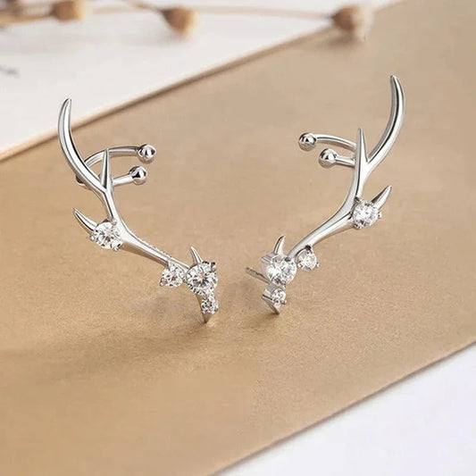 Silver Antler Crystal Earrings