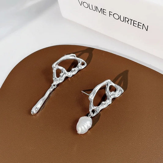 Vintage Silver Abstract Pearl Earrings