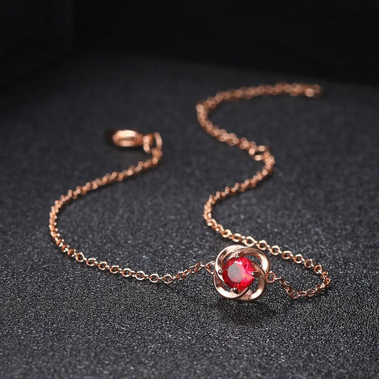 Rose Gold Red Crystal Flower Pendant Bracelet