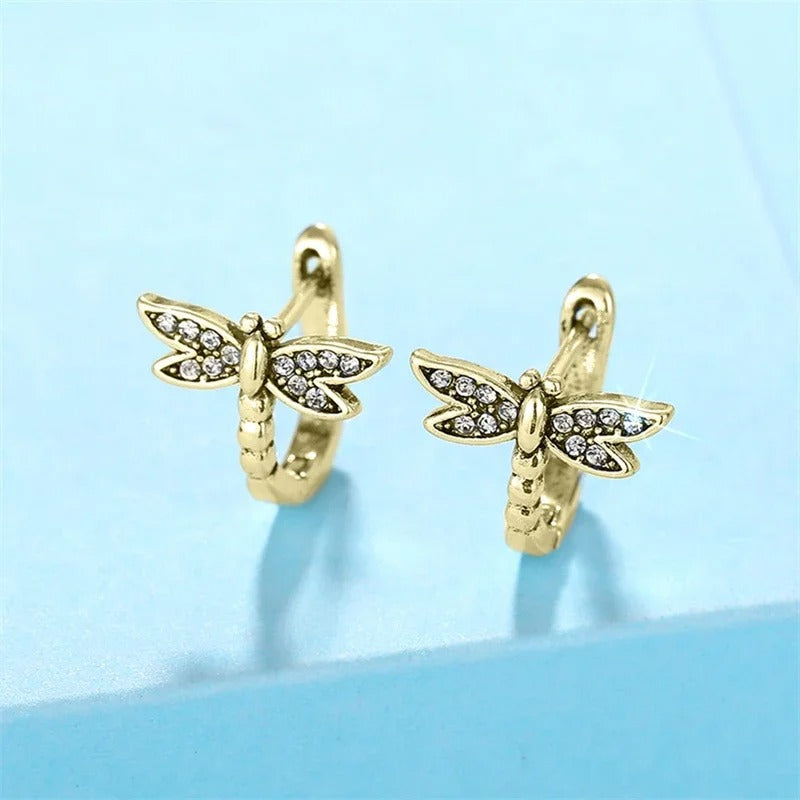 Vintage Gold Delicate Dragonfly Earrings