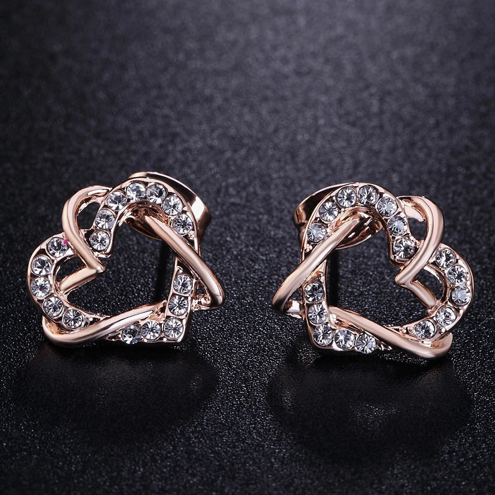 Rose Gold Intertwined Heart Crystal Earrings