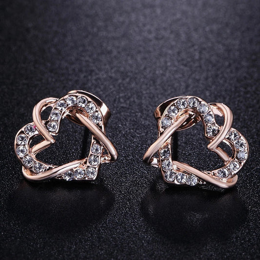 Rose Gold Intertwined Heart Crystal Earrings