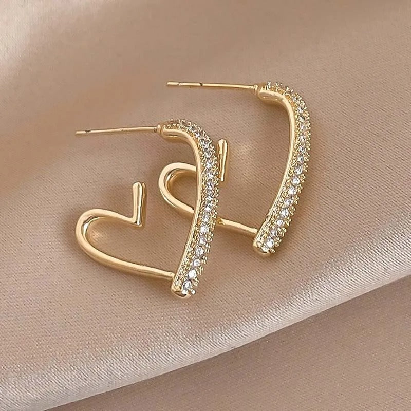 Gold Crystal Pave Heart Hoop Earrings