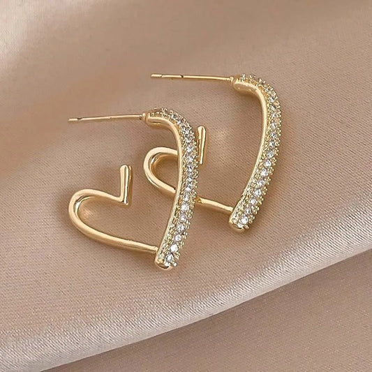 Gold Crystal Pave Heart Hoop Earrings