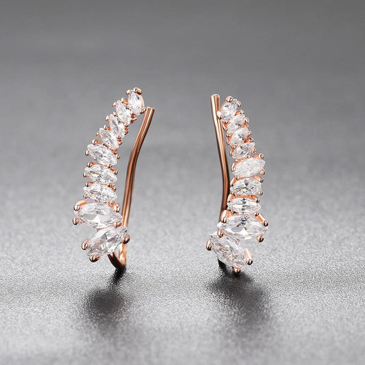 Vintage Rose Gold Marquise Crystal Hoop Earrings