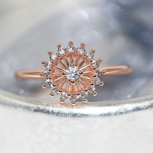 Classic Rose Gold Sunburst Crystal Design Ring
